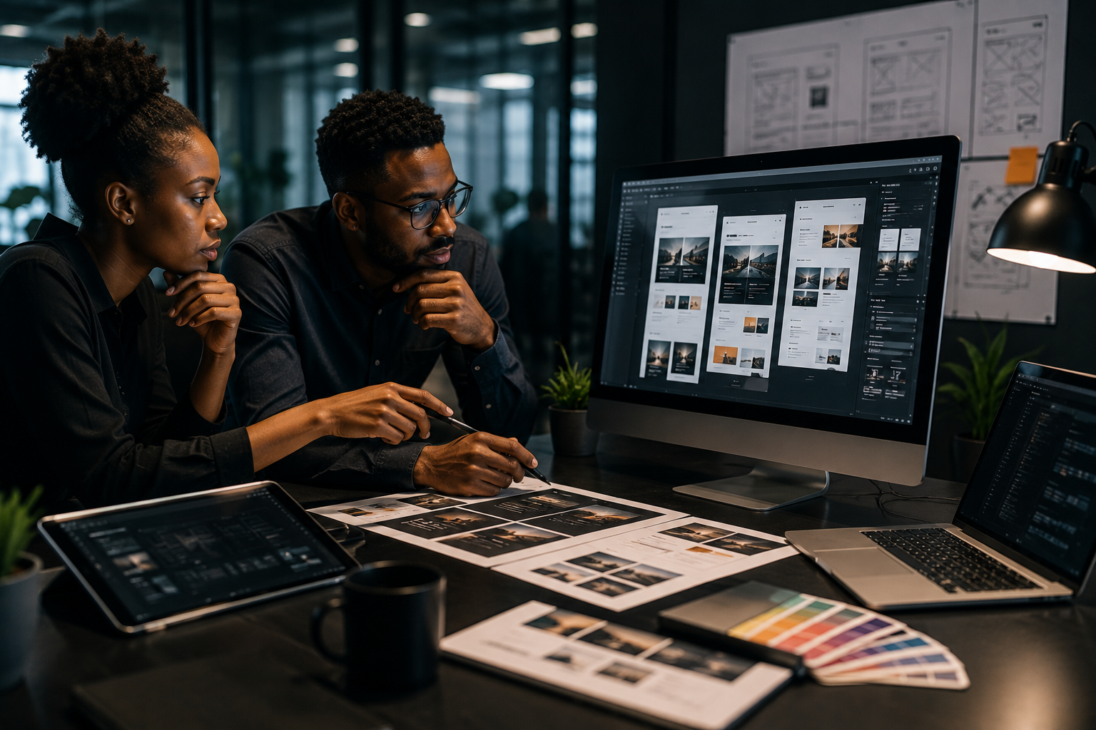 Designers collaborating on strategy and layout